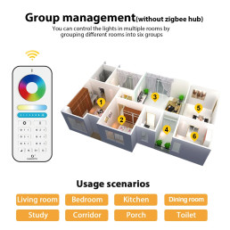 Nuotolinio valdymo pultelis GLEDOPTO RF valdikliams, 6 zonų, RGB + CCT / DIM