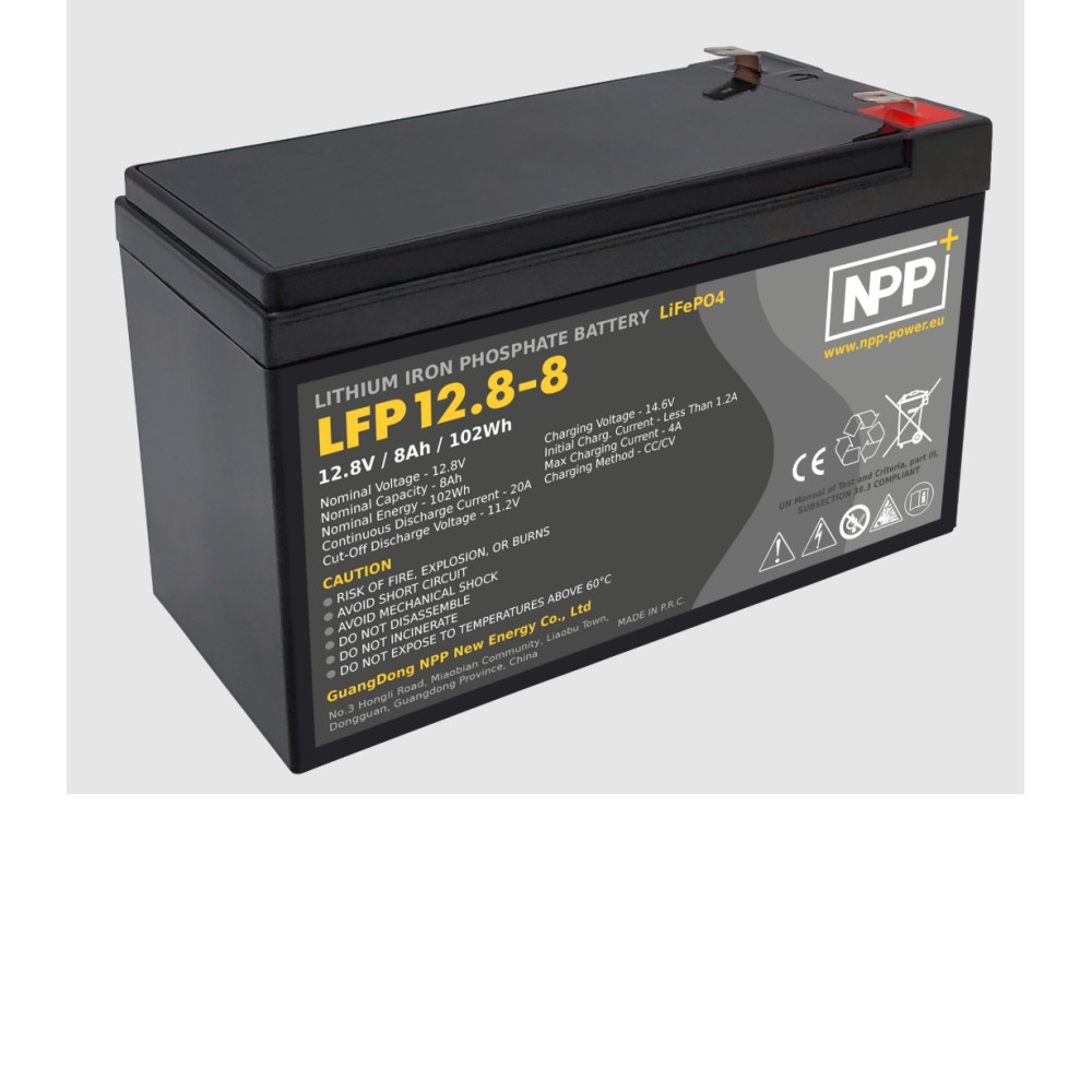 Akumuliatorius LiFePO4 12.8V 8Ah su F2 (T2) kontaktais NPP