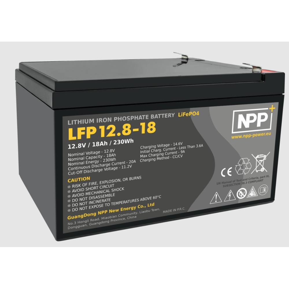 Akumuliatorius LiFePO4 12.8V 18Ah su BT, F2 (T2) kontaktais NPP