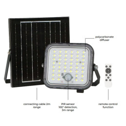 Lauko šviestuvas su saulės baterija ir judesio jutikliu LUNIR, 1400lm, 4000mAh, 4000K, 100°