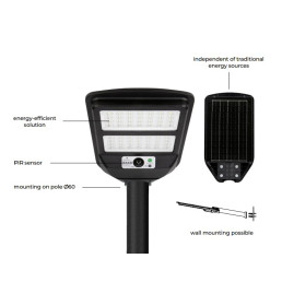 Lauko šviestuvas su saulės baterija ir judesio jutikliu SUNSTREET 1300lm, 8000mAh, 6000K, 140x80°