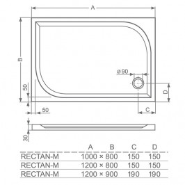 Dušo padėklas Rectan-M 1200x800x30 lietas marmuras baltas
