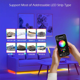 Skaitmeninių LED juostų valdiklis, 5-24Vdc, 15A, 800pix, su mikrofonu, WLED ESP32 Wi-Fi, UART USB-C