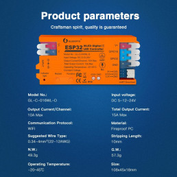 Skaitmeninių LED juostų valdiklis, 5-24Vdc, 15A, 800pix, su mikrofonu, WLED ESP32 Wi-Fi, UART USB-C
