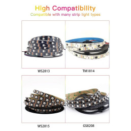 Skaitmeninių LED juostų valdiklis, 5-24Vdc, 15A, 800pix, hermetinis IP65, WLED ESP32 Wi-Fi