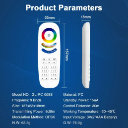 Nuotolinio valdymo pultelis GLEDOPTO RF valdikliams, 8 zonų, RGB + CCT / DIM