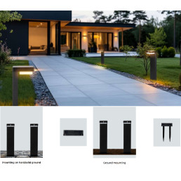 Lauko šviestuvas su saulės panele ir judesio jutikliu SUNTIS, įsmeigiamas, 220lm, 3000K, 2Ah, IP54, USB-C