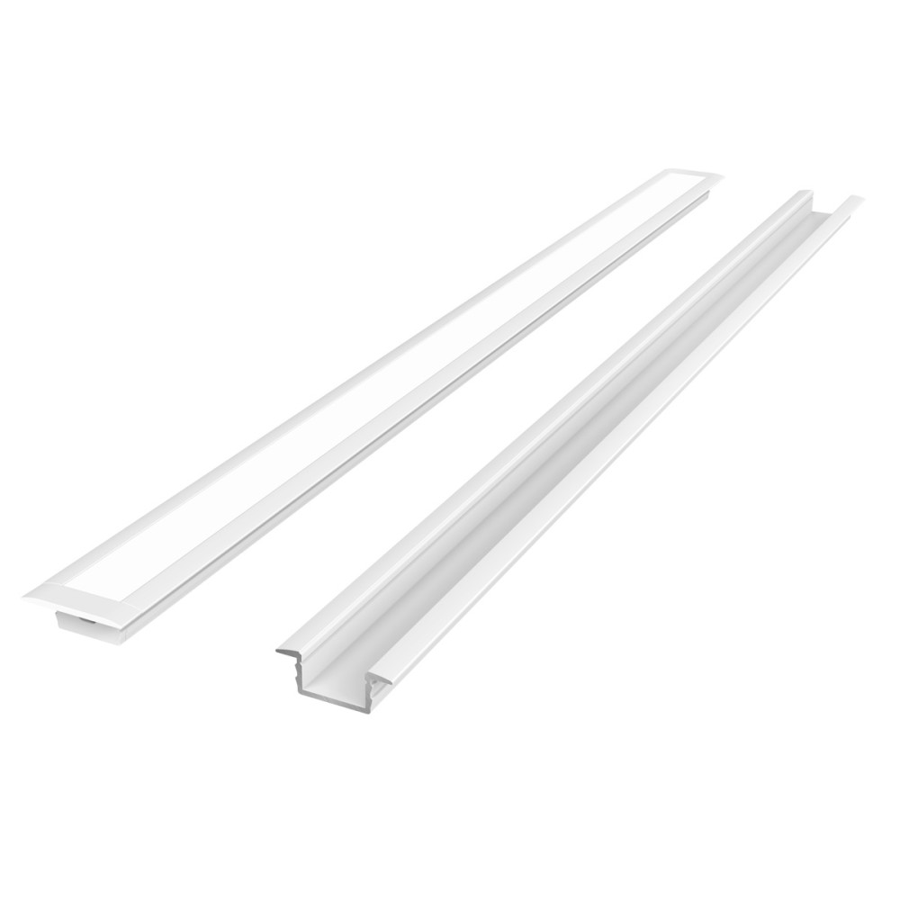 LED profilio komplektas, 3m, įleidžiamas, baltas, su baltu dangteliu ir aklėmis