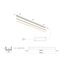 LED profilio komplektas, 3m, paviršinis, anoduotas, su baltu dangteliu, laikikliais ir aklėmis