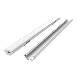 LED profilio komplektas, 3m, kampinis, baltas, su baltu dangteliu, laikikliais ir aklėmis