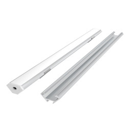 LED profilio komplektas, 3m, kampinis, anoduotas, su baltu dangteliu, laikikliais ir aklėmis