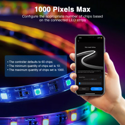 Skaitmeninių LED juostų valdiklis, 5-24Vdc, 15A, 1000pix, Wi-Fi + RF, TUYA / Smart Life