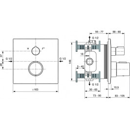 Ideal Standard Ceratherm C100 potinkinis termostatinis maišytuvas dušui ir voniai išorinė dalis matinė juoda