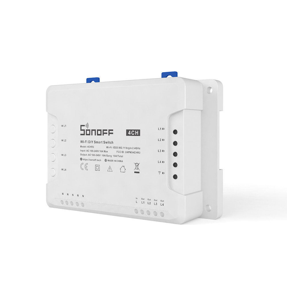 Išmanusis jungiklis 4CHR3, 4 kanalų, valdomas programėle, Wi-Fi, galimybė valdyti balsu, SONOFF