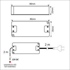 Impulsinis maitinimo šaltinis LED 12V 0.6A, 7W, su kištuku ir L813 jungčių skirstytuvu