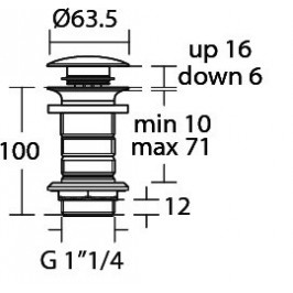 Ideal Standard Click - Clack nuotekų vožtuvas 1 1/4” (32 mm) be persipylimo matinė juoda