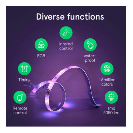 LED juostos komplektas su Wi-Fi valdikliu ir maitinimo šaltiniu, RGB, 5m, 24W, TUYA / Smart Life, NOUS
