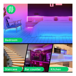 LED juostos komplektas su Wi-Fi valdikliu ir maitinimo šaltiniu, RGB, 5m, 24W, TUYA / Smart Life, NOUS