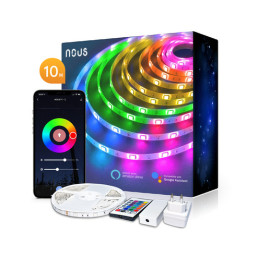 LED juostos komplektas su Wi-Fi valdikliu ir maitinimo šaltiniu, RGB, 10m, 36W, TUYA / Smart Life, NOUS
