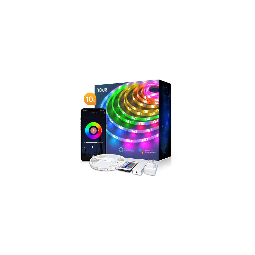 LED juostos komplektas su Wi-Fi valdikliu ir maitinimo šaltiniu, RGB, 10m, 36W, TUYA / Smart Life, NOUS