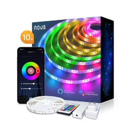 LED juostos komplektas su Wi-Fi valdikliu ir maitinimo šaltiniu, RGB, 10m, 36W, TUYA / Smart Life, NOUS
