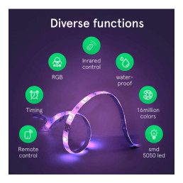 LED juostos komplektas su Wi-Fi valdikliu ir maitinimo šaltiniu, RGB, 10m, 36W, TUYA / Smart Life, NOUS