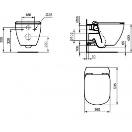 Ideal Standard TESI pakabinamas unitazas su paslėptais tvirtinimais (Aquablade) 45/3 L matinis juodas