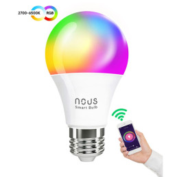 Lemputė LED E27, 230V, 9W, 810lm, 2700K - 6500K, RGB, išmanioji Wi-Fi, valdoma programėle, TUYA / Smart Life, P3, NOUS