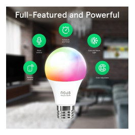 Lemputė LED E27, 230V, 9W, 810lm, 2700K - 6500K, RGB, išmanioji Wi-Fi, valdoma programėle, TUYA / Smart Life, P3, NOUS