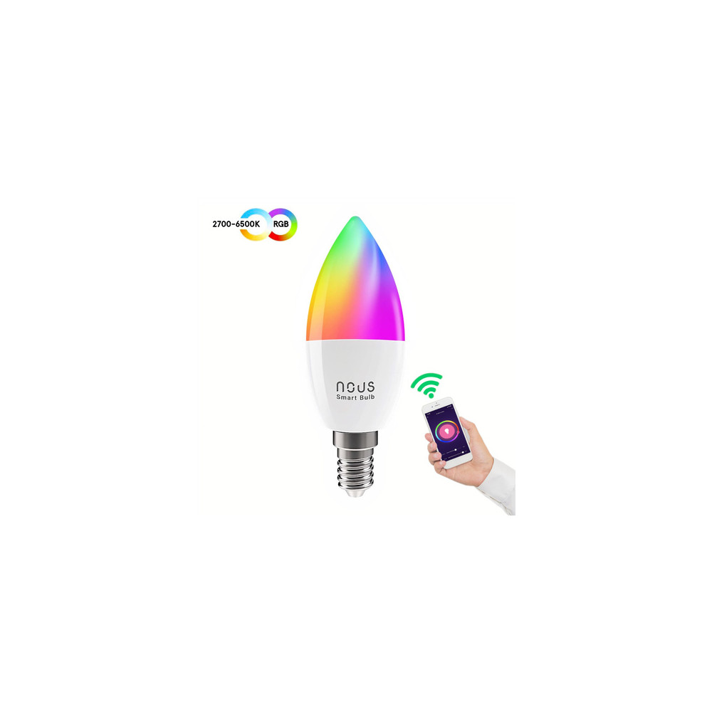 Lemputė LED E14, 230V, 4,5W, 380lm, 2700K - 6500K, RGB, išmanioji Wi-Fi, valdoma programėle, TUYA / Smart Life, P4, NOUS