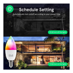 Lemputė LED E14, 230V, 4,5W, 380lm, 2700K - 6500K, RGB, išmanioji Wi-Fi, valdoma programėle, TUYA / Smart Life, P4, NOUS
