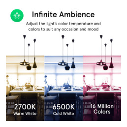 Lemputė LED E14, 230V, 4,5W, 380lm, 2700K - 6500K, RGB, išmanioji Wi-Fi, valdoma programėle, TUYA / Smart Life, P4, NOUS