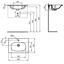 Ideal Standard Tesi praustuvas montuojamas ant spintelės 63 cm (625 x 450 x 165) matinė juoda