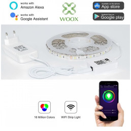 LED juostos komplektas su Wi-Fi valdikliu ir maitinimo šaltiniu, RGB+WW, 5m, 24W, 1000lm, TUYA / Smart Life, WOOX