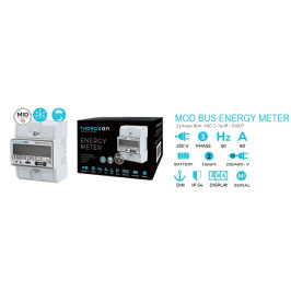Elektros energijos matuoklis, 3 fazių, DIN, 80A, MOD-BUS, sertifikuotas MID, THORGEON