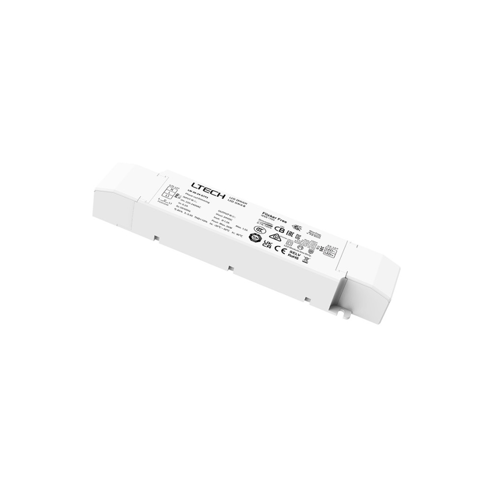 36W LED maitinimo šaltinis 24V, 1.5A, TRIAC, ELV, PUSH-DIM, PWM tipo išėjimas, LTECH