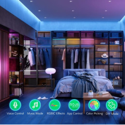 Skaitmeninės LED juostos komplektas su Wi-Fi valdikliu ir maitinimo šaltiniu, RGB IC, 5m, 24W, TUYA / Smart Life, NOUS