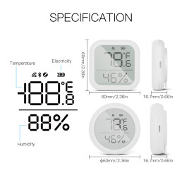 Išmanusis bevielis patalpos temperatūros ir drėgmės jutiklis, ZigBee, TUYA / Smart Life