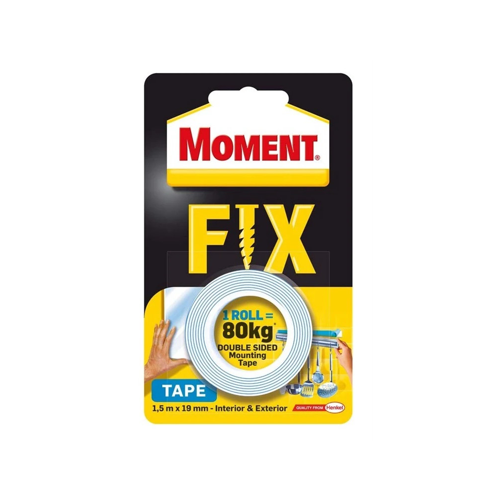 Dvipusė lipni juosta 19mmx1.5m Moment Super Fix 80kg MOMENT