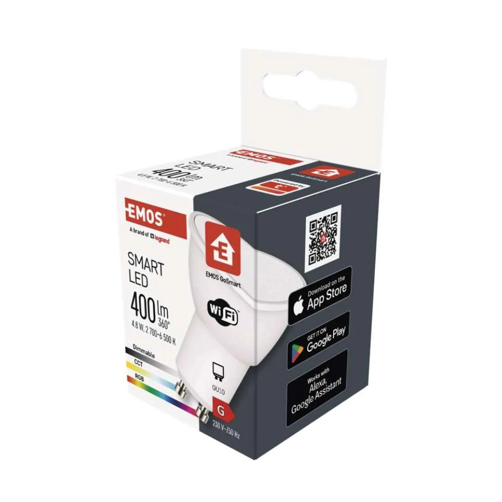 Lemputė LED GU10, 230V, 4,8W, 400lm, 2700K - 6500K, RGB, išmanioji Wi-Fi, valdoma programėle, TUYA / Smart Life, EMOS