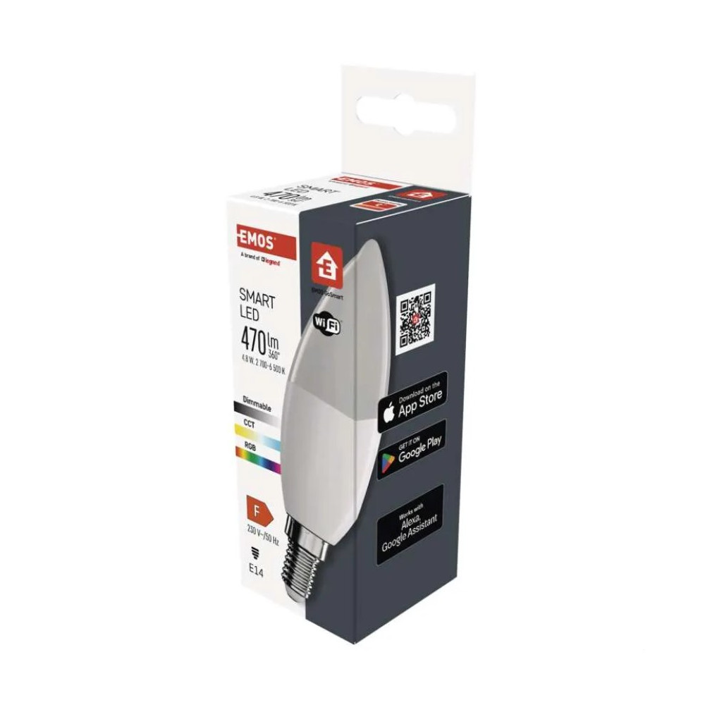 Lemputė LED E14, 230V, 4,8W, 470lm, 2700K - 6500K, RGB, išmanioji Wi-Fi, valdoma programėle, TUYA / Smart Life, EMOS