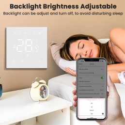 Išmanus, sieninis termostatas elektriniam šildymui ir katilui 16A, 230V, Wi-Fi, baltas, TUYA / Smart Life