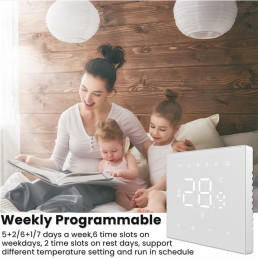 Išmanus, sieninis termostatas elektriniam šildymui ir katilui 16A, 230V, Wi-Fi, juodas, TUYA / Smart Life