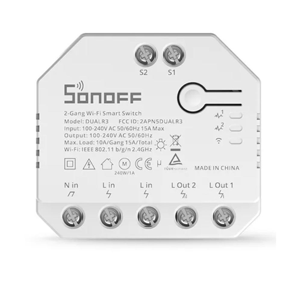 Išmanusis Wi-Fi jungiklis DUAL R3 LITE, 2 kanalų, 230V 2x1650W, SONOFF