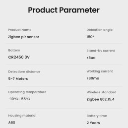 Išmanusis PIR judesio jutiklis, ZigBee, 2x AAA, TUYA / Smart Life, CR2450