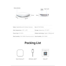 TUYA sistemos ZigBee - Bluetooth - Wifi stotelė, BRIDGE, USB C, tamsisi mėlyna
