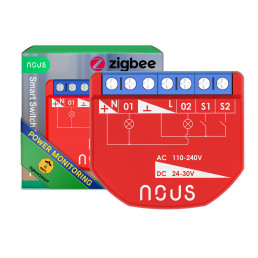 Išmani relė / jungiklis su sauso kontakto jungtimis, 2 kanalų, su galios matavimu ZigBee 2MQTT, TUYA