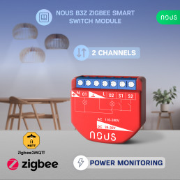 Išmani relė / jungiklis su sauso kontakto jungtimis, 2 kanalų, su galios matavimu ZigBee 2MQTT, TUYA