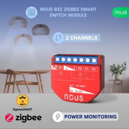 Išmani relė / jungiklis su sauso kontakto jungtimis, 2 kanalų, su galios matavimu ZigBee 2MQTT, TUYA