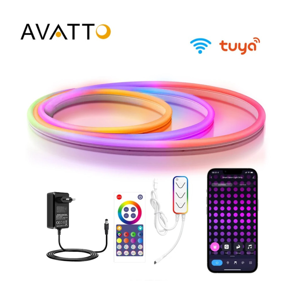 LED juostos NEON FLEX rinkinys, RGB skaitmeninė SPI, 5 metrai, su Wi-Fi TUYA valdikliu